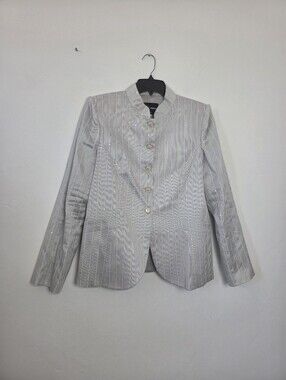 Giorgio Armani Silver Striped Sequin Blazer Jacket Designer Chic Timeless EU 46